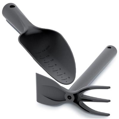 Prosperplast tuin gereedschap setje - kunststof hark/schoffel - en scherpe tuinschep 29 cm - zwart