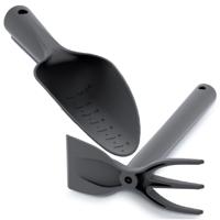 Prosperplast tuin gereedschap setje - kunststof hark/schoffel - en scherpe tuinschep 29 cm - zwart