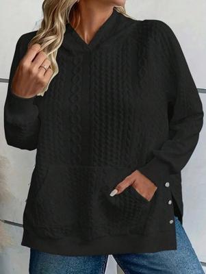 Bon&Bon Women's Plus Size Textured Raglan Sleeve Hoodie - Black Pullover Black / 2XL