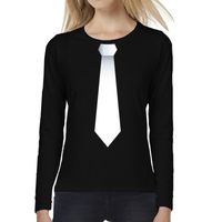 Zwart long sleeve t-shirt zwart met witte stropdas bedrukking dames 2XL  -