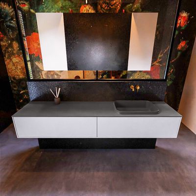 Badkamermeubelset Mondiaz Erin 200 cm met 2 Lades met RIDGE Wastafel Rechts Dark grey Zonder Kraangaten Greeploos Mat Cale