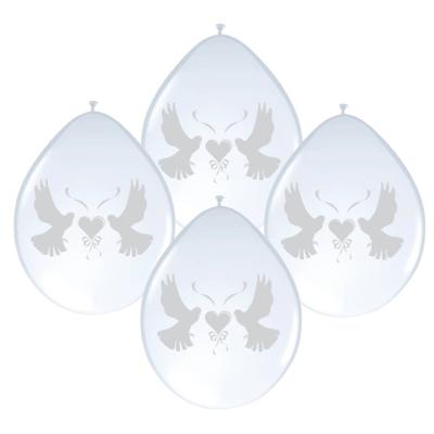 Folat Ballonnen - 8x stuks - wit - met duifjes - bruiloft versiering - feestartikelen