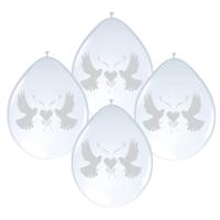 Folat Ballonnen - 8x stuks - wit - met duifjes - bruiloft versiering - feestartikelen