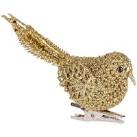 Kerstboom decoratie vogel - goud - op clip - 12 cm - kunststof   -