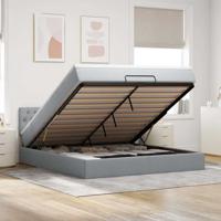 Bed poef met matras en LED's 180x200 cm stof lichtgrijs