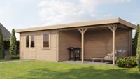 Lugarde Select Blokhut met overkapping Huissen 400x300cm + 400cm - Onbehandeld- Plat dak- - Lugarde Select Lugarde Select Blokhut met overkapping Huissen 400x300cm + 400cm - Onbehandeld- Plat dak- - Lugarde Select