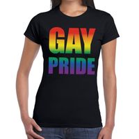 Gay pride t-shirt zwart voor dames - thumbnail