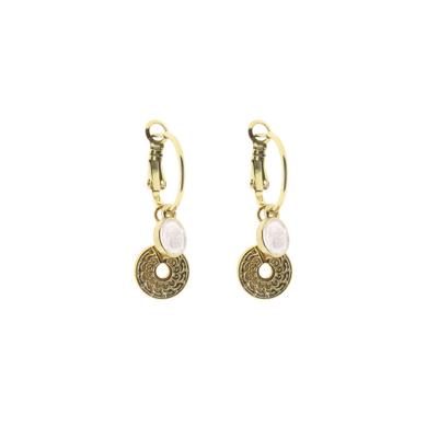 Qoss Hang Oorbellen Marloes Disc Crème | Goud