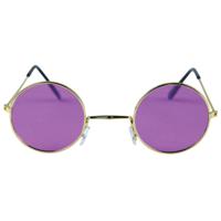 Carnaval verkleedbril - ronde glazen - paars - flower power - hippie