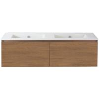 Frozen Badmeubelset 140 cm - Greeplijst in Kleur - Honey - Keramische Wastafel Wit Zonder Kraangat