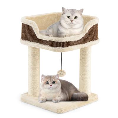 Kleine Krabpaal met Pluche Zitplaats & Bal & Sisal Krabpalen Kattenboom Kattenkrabpaal Beige