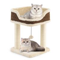 Kleine Krabpaal met Pluche Zitplaats & Bal & Sisal Krabpalen Kattenboom Kattenkrabpaal Beige