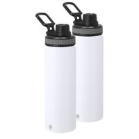 Waterfles/drinkfles sport bidon Fitmaster - 2x - wit - 800 ml - aluminium - schroefdop