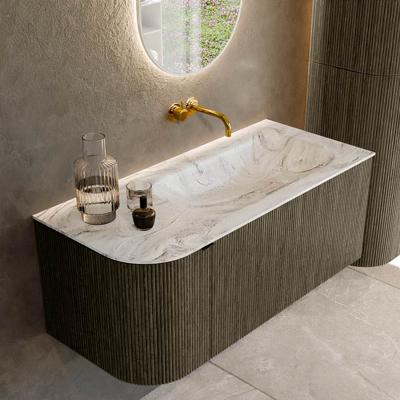 Badmeubel Mondiaz Kurve-Dlux | 105 cm cm | Meubelkleur Shadow | Wastafelkleur Glace | Solid surface | Wasbak rechter zijde spoelbak | Zonder kraangat(en)