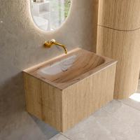 Badmeubel Mondiaz Kurve-Dlux | 70 cm | Meubelkleur Oak | Wastafelkleur Arena | Solid surface | Wasbak midden spoelbak | Zonder kraangat(en)
