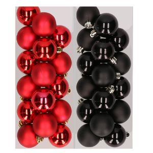 32x stuks kunststof kerstballen mix van rood en zwart 4 cm