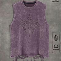 Bon&Bon Men's Distressed Cotton Sleeveless T-Shirt - Vintage Black Tank Purple / S