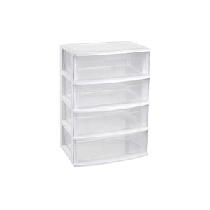 Ladekast/organizer met 4 lades wit/transparant 40 x 56 x 80 cm