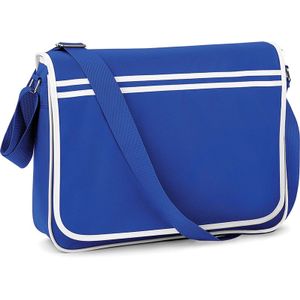 Retro schoudertas/aktetas blauw/wit 40 cm voor dames/heren