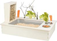 Trixie voederstation met voerbak / waterbak / hooiruif hout naturel