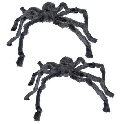 Grote horror decoratie harige spin - 2x - 90 cm - Halloween thema versiering - enge beestjes