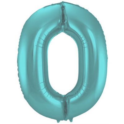 Folieballon Pastel Aqua Metallic Mat Cijfer 0 - 86 cm