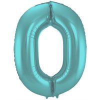 Folieballon Pastel Aqua Metallic Mat Cijfer 0 - 86 cm