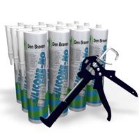 12x Zwaluw Den Braven Silicone NO - Zilvergrijs + kitspuit