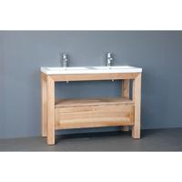 Badkamermeubelset Sanilux Robusta Keramiek 120x47x85 cm 2 Kraangaten Massief Eikenhout