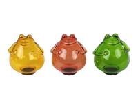 Sculptuur Kikker L geel/groen/oranje 3 assorti glas