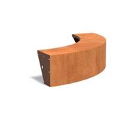 Keerwand cortenstaal buitenbocht 150x150x40cm. brede bovenrand
