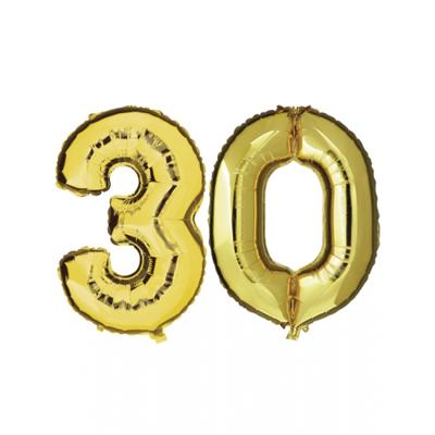 30 jaar verjaardag - Folie ballon cijfers - goud - 88 cm - versiering
