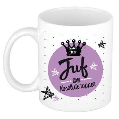 Cadeau koffiemok voor juf/lerares - topper - verjaardag/einde schooljaar kado - juffendag