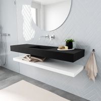 Mondiaz Alan badmeubel 150 cm solid suface planchet talc vrijhangend wastafel midden zonder kraangat zwart