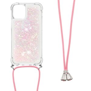 Lunso - Backcover hoes met koord - iPhone 13 Pro - Glitter Rose Zilver