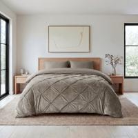 1+1 Gratis Wasbaar Lazy Dekbed Zonder Overtrek - Zonder Overtrek - Velvet Pintuck - Zand - Dekbed-Discounter.nl