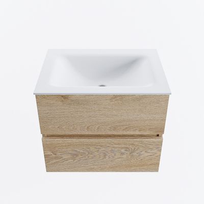 MONDIAZ VICA 60cm badmeubel onderkast Washed Oak 2 lades. Wastafel CLOUD midden zonder kraangat, kleur Talc.