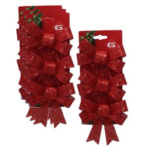 Kerstornamenten strikken - 12x st - rood - 10 x 13 cm - kerstboomstrikjes