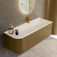 Badmeubel Mondiaz Kurve-Dlux | 125 cm cm | Meubelkleur Dusk | Wastafelkleur Ostra | Solid surface | Wasbak rechter zijde spoelbak | 1 kraangat