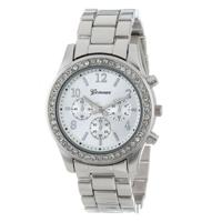 Vrouwen legering Diamond roestvrijstalen riem horloge (zilver met diamant)