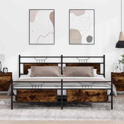 Bedframe zonder matras metaal gerookt eikenkleurig 193x203 cm