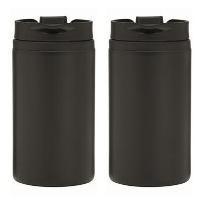 Thermosbeker/warmhoudbeker Koffie To Go - 2x - metallic zwart - 290 ml - dubbelwandig - met schroefd Thermosbeker/warmhoudbeker Koffie To Go - 2x - metallic zwart - 290 ml - dubbelwandig - met schroefd
