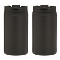 Thermosbeker/warmhoudbeker Koffie To Go - 2x - metallic zwart - 290 ml - dubbelwandig - met schroefd