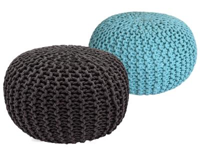 Finn - Sitzhocker Pouf SET 2 Stuks - Grijs & Mint - 100% Gerecycled Katoen - Ø 55 cm H 37 cm