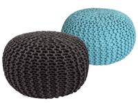 Finn - Sitzhocker Pouf SET 2 Stuks - Grijs & Mint - 100% Gerecycled Katoen - Ø 55 cm H 37 cm