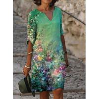 dames casual jurk etnische jurk shift jurk midi jurk luipaard zwart wit halve mouw bloemenprint zomer lente v-hals basic dagelijks vakantie weekend 2023 s m l xl xxl 3xl Lightinthebox - thumbnail