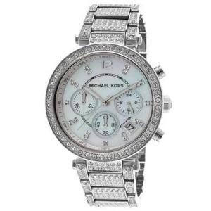Michael Kors Mk5572 Parker parelmoer wijzerplaat zilver roestvrij staal glitter polshorloge Mk5572