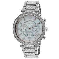 Michael Kors Mk5572 Parker parelmoer wijzerplaat zilver roestvrij staal glitter polshorloge Mk5572