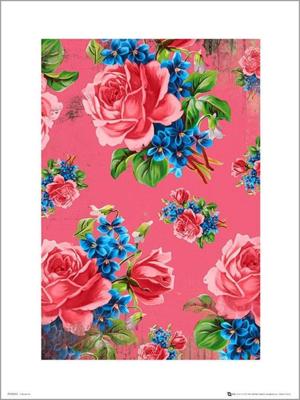 Kunstdruk Vintage Flowers Pink 50x70cm