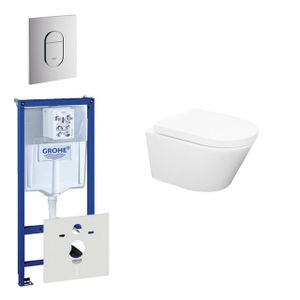 Wiesbaden Vesta Spoelrandloos toiletset bestaande uit inbouwreservoir, toiletpot met softclose toiletzitting en bedieningsplaat verticaal mat chroom 0729205/0729241/sw65812/